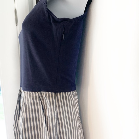 DKNY Seersucker Cap Sleeve Navy Blue White Dress 6 - Picture 6 of 8